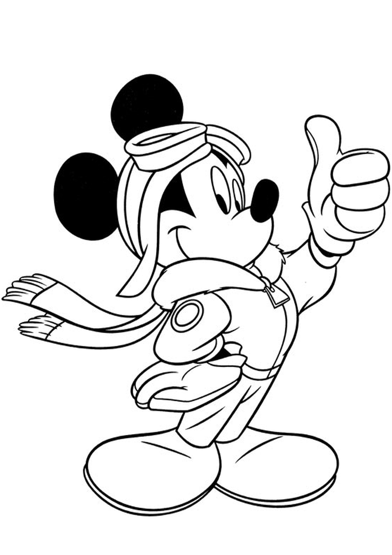 kolorowanka Myszka Miki w stroju pilota, malowanka do wydruku dla dzieci nr 42